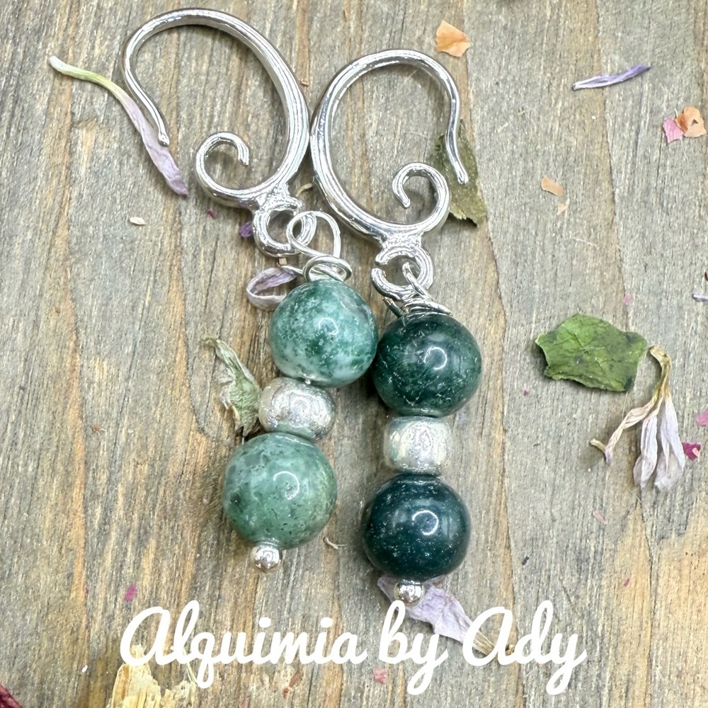 Alquimia Natural Stone moss agate and silver Earrings